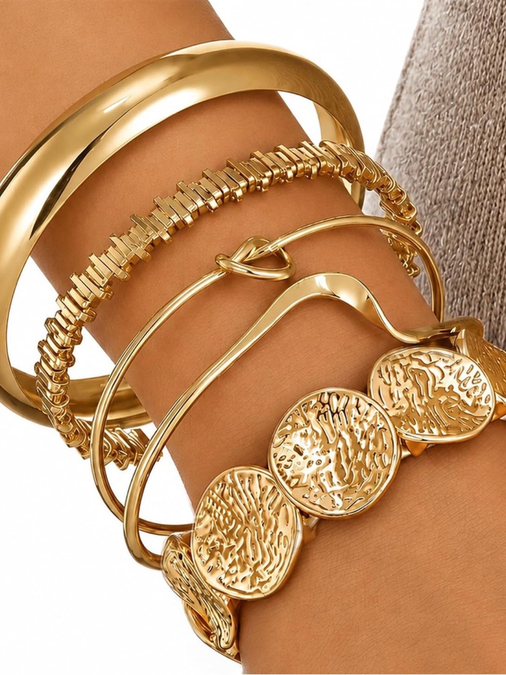 14K Gold Plated Boho Layered Bangle Bracelet Set